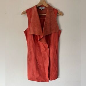 555 Los Angeles Coral Colored Long Leather‎ Vest Size Small